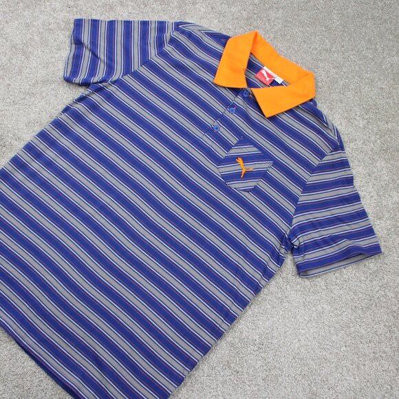 Puma Polo Shirt Mens Large Blue/Orange Contrast Collar Cotton Golf S/S Pullover - Picture 3 of 14